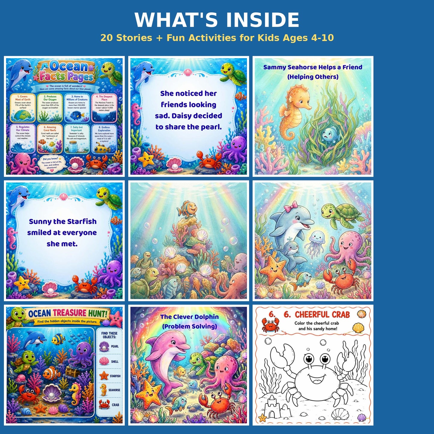 Ocean Adventures for Kids | 20 Bedtime Stories with Life Lessons | Ocean Activity Book | Printable Coloring Pages | Educational PDF Ages 4–10