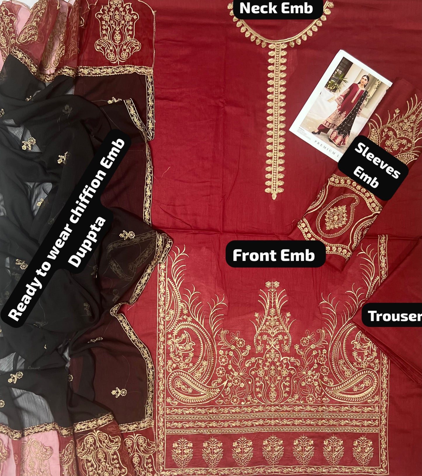 3 Piece Unstitched Embroidered Lawn Suit for Women | Premium Lawn Shirt, Printed Dupatta & Trouser