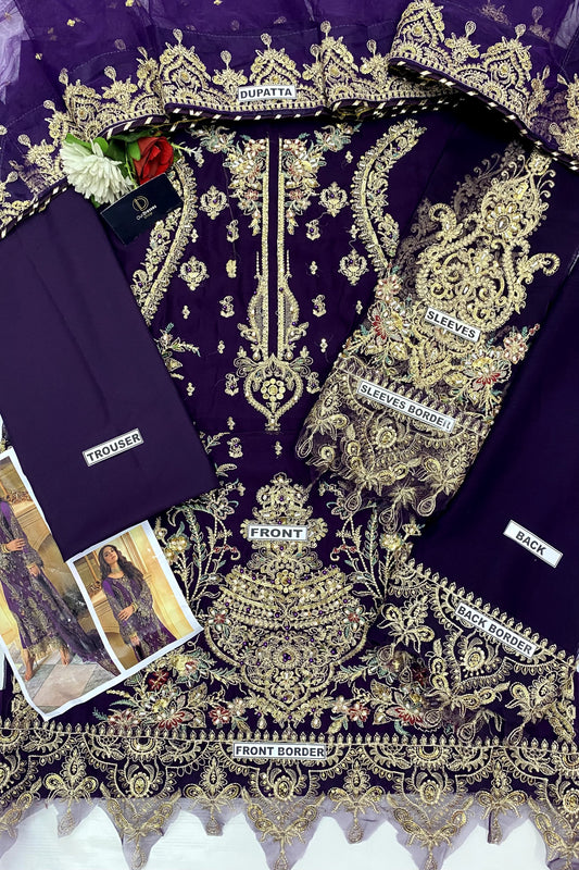 Charizma Inspired Luxury 3 Piece Heavy Embroidered Chiffon Suit | Wedding & Party Wear Unstitched Dress for Women