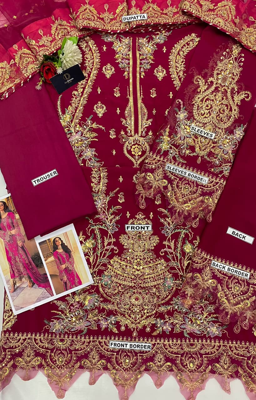 Charizma Inspired Luxury 3 Piece Heavy Embroidered Chiffon Suit | Wedding & Party Wear Unstitched Dress for Women