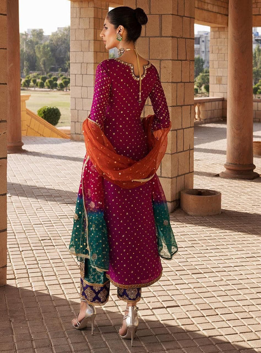 Zainab Chottani Inspired Luxury 3 Piece Chiffon Suit | Heavy Embroidered Wedding Dress with Tie & Dye Net Dupatta