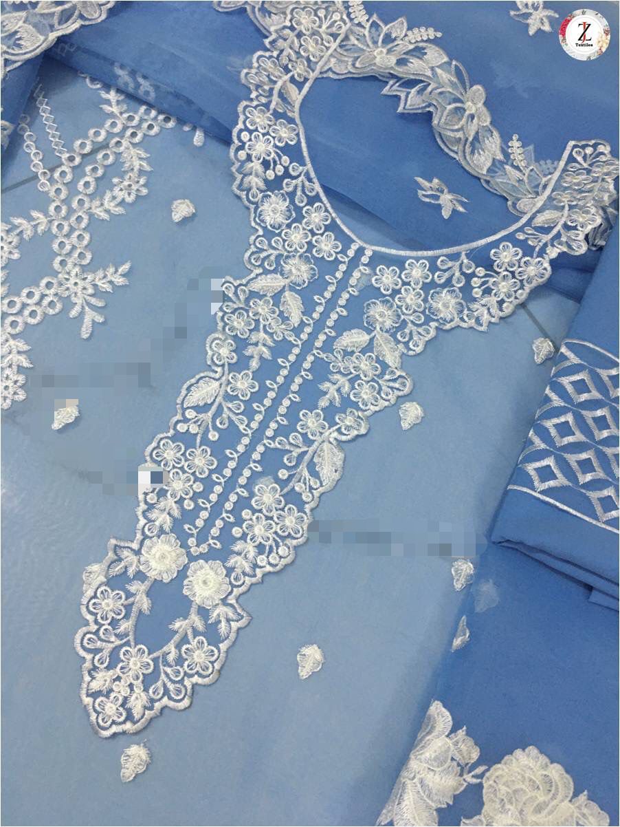 Azure Inspired Luxury 3 Piece Organza Embroidered Suit | Thread & Sequins Formal Wedding Dress for Women (Copy)