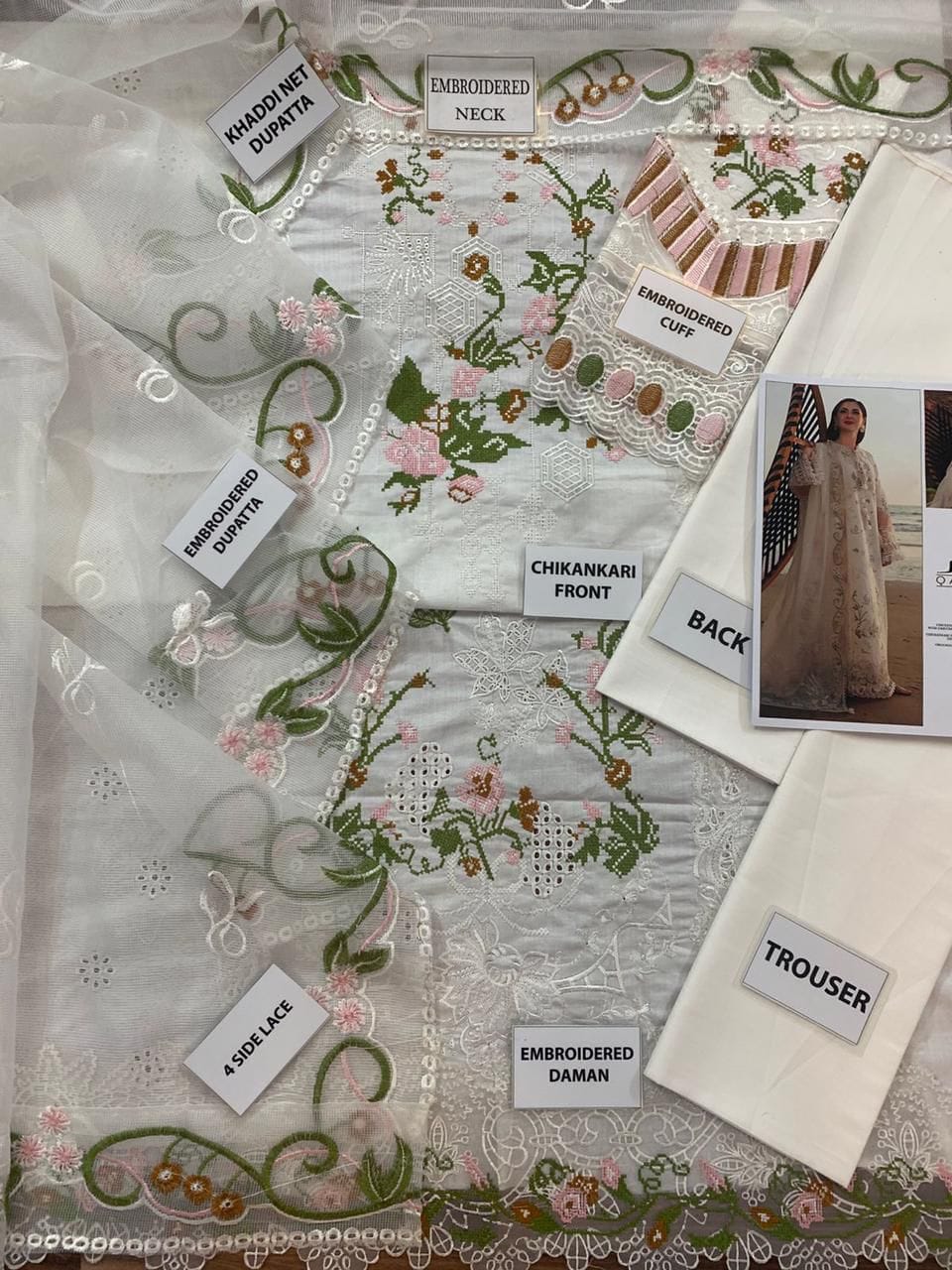 Qalamkar Chikankari Collection | 3 Piece Embroidered Cotton Suit with Khaddi Net Dupatta | Premium Unstitched Dress