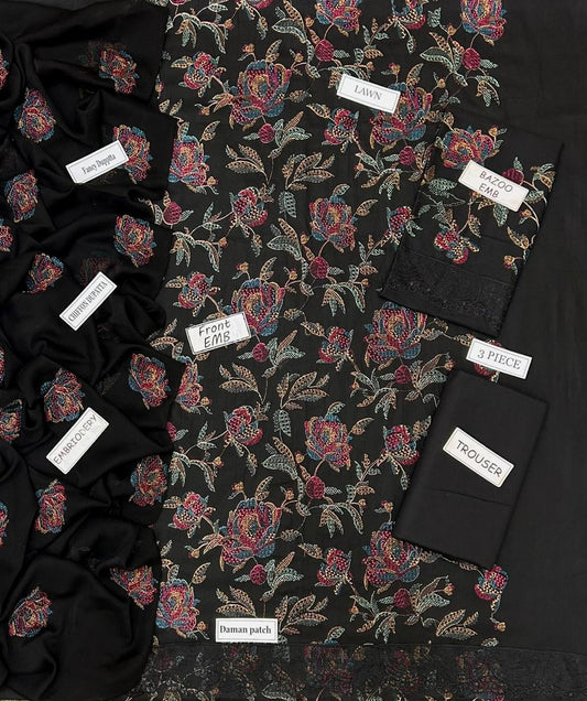 Bareeze Inspired 3 Piece Embroidered Lawn Suit for Women | Premium Unstitched Printed Chiffon Dupatta | Summer Collection