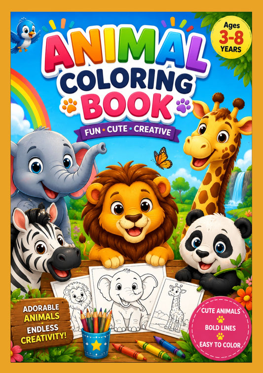 Animal Coloring Book for Kids Ages 3–8: Fun, Cute & Easy Coloring Pages