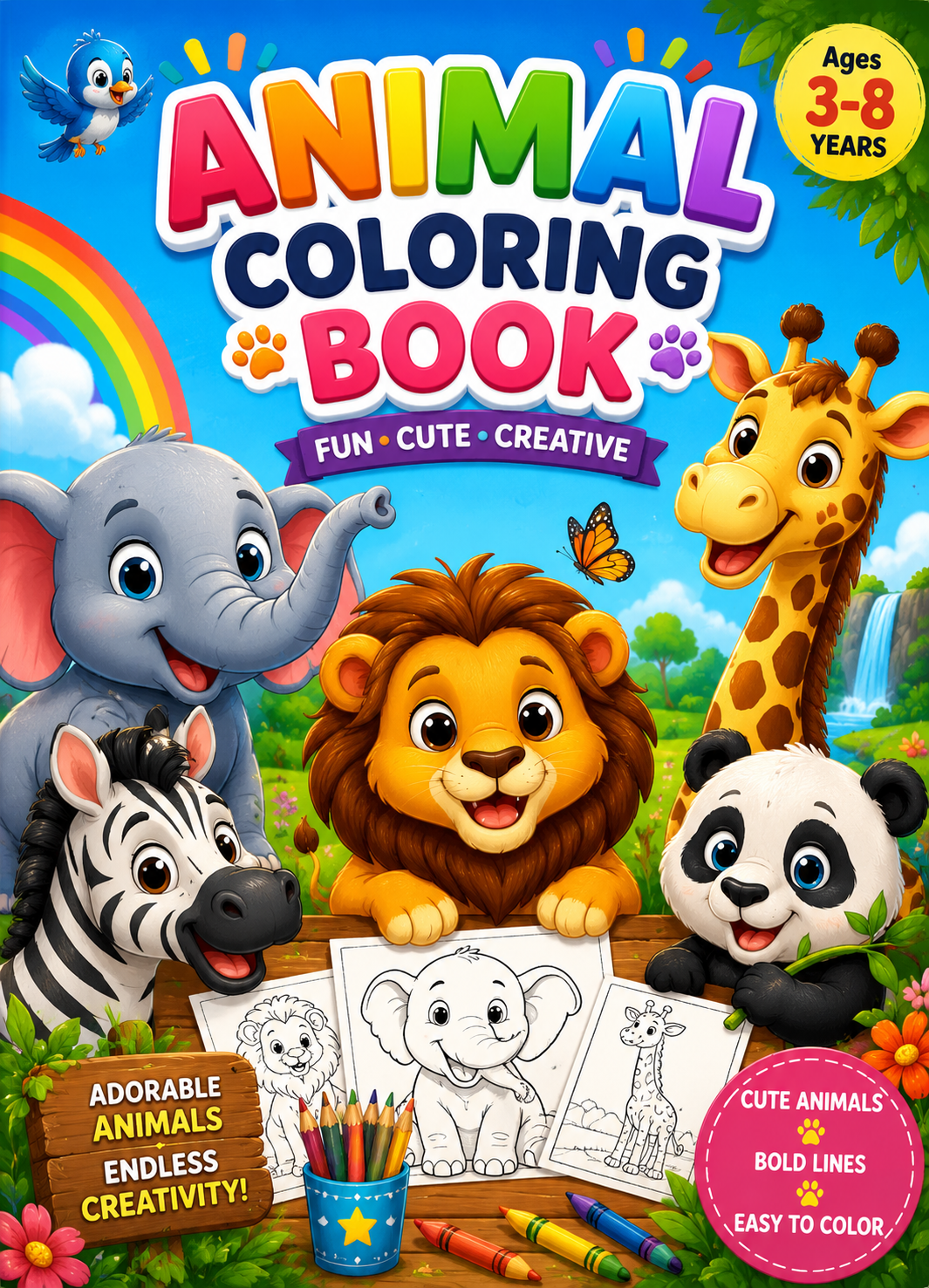 Animal Coloring Book for Kids Ages 3–8: Fun, Cute & Easy Coloring Pages