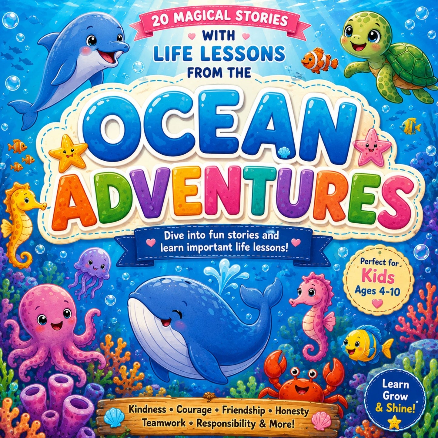 Ocean Adventures for Kids | 20 Bedtime Stories with Life Lessons | Ocean Activity Book | Printable Coloring Pages | Educational PDF Ages 4–10