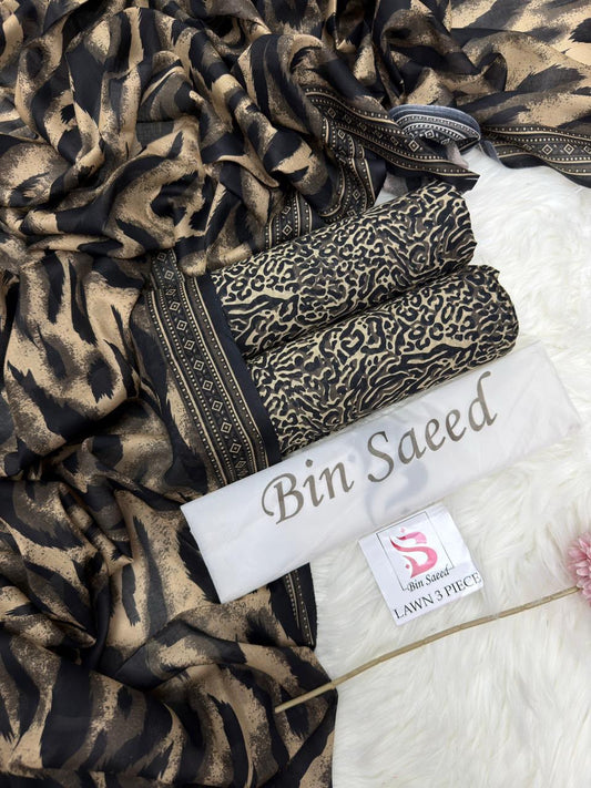 Bin Saeed Summer Collection 2026 | 3 Piece Digital Printed Airjet Lawn Suit | Premium Unstitched Lawn Dress 2026