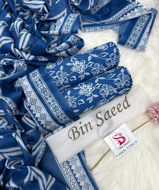Bin Saeed Summer Collection 2026 | 3 Piece Digital Printed Airjet Lawn Suit | Premium Unstitched Lawn Dress 2026