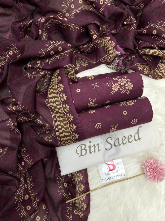 Bin Saeed Summer Collection 2026 | 3 Piece Digital Printed Airjet Lawn Suit | Premium Unstitched Lawn Dress 2026