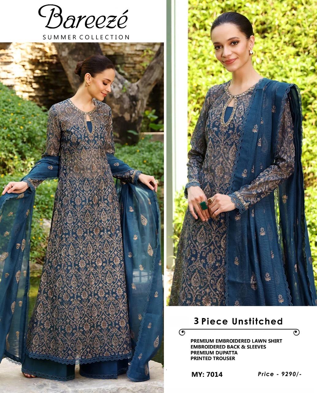 Bareeze Inspired 3 Piece Embroidered Lawn Suit for Women | Premium Unstitched Printed Chiffon Dupatta | Summer Collection