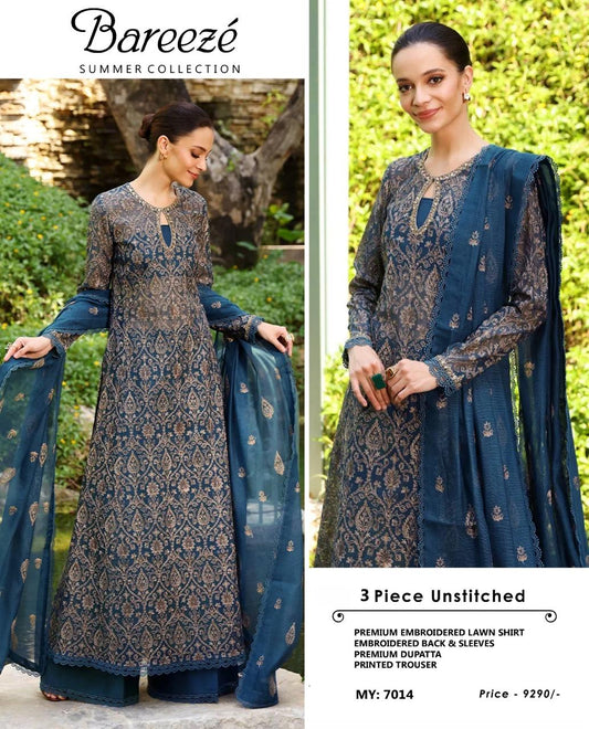 Bareeze Inspired 3 Piece Embroidered Lawn Suit for Women | Premium Unstitched Printed Chiffon Dupatta | Summer Collection