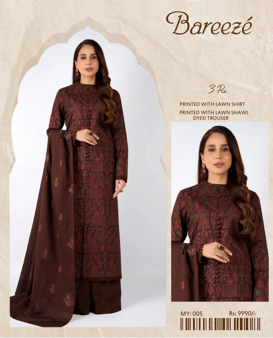Bareeze Inspired 3 Piece Embroidered Lawn Suit for Women | Premium Unstitched Printed Chiffon Dupatta | Summer Collection