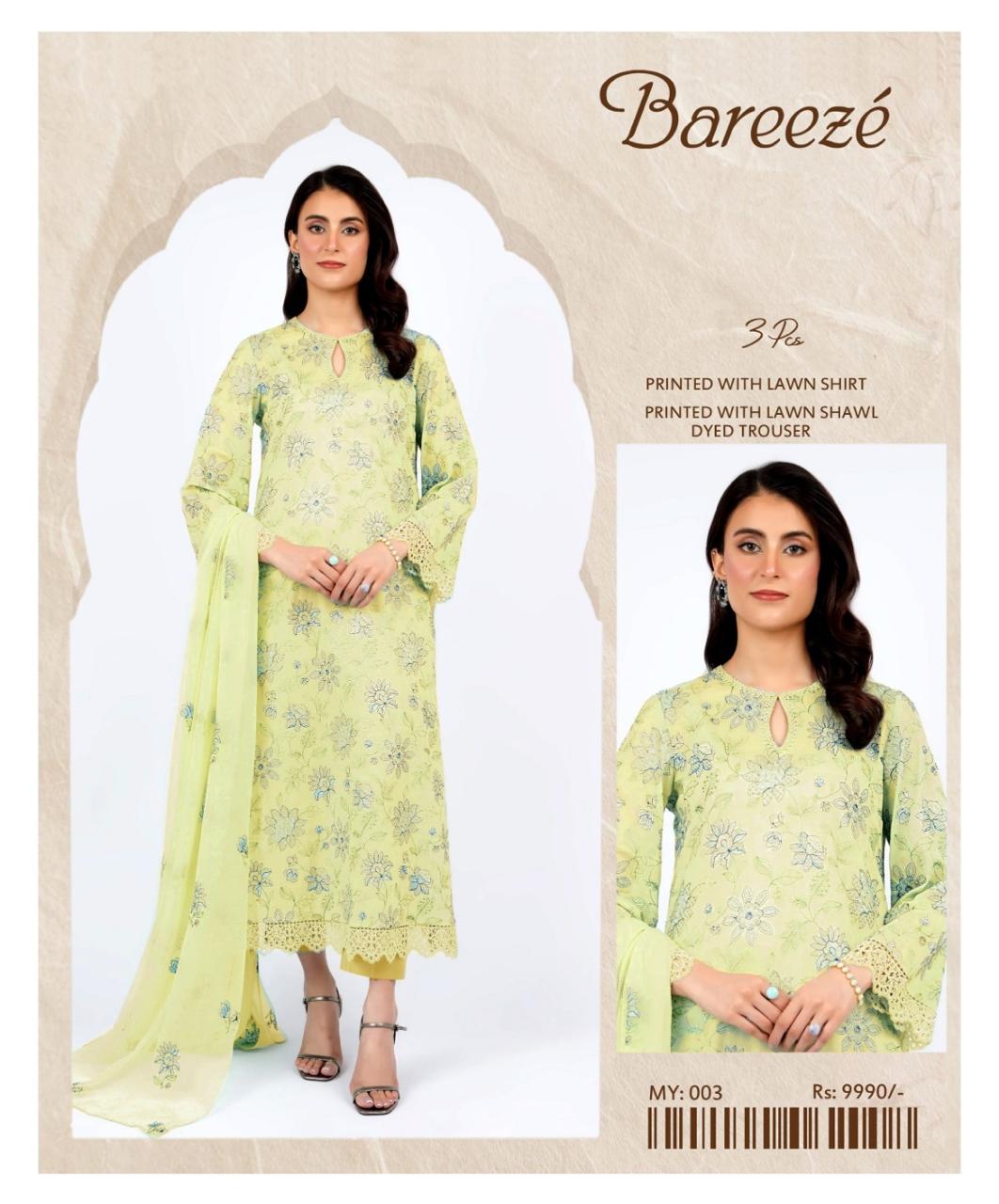 Bareeze Inspired 3 Piece Embroidered Lawn Suit for Women | Premium Unstitched Printed Chiffon Dupatta | Summer Collection
