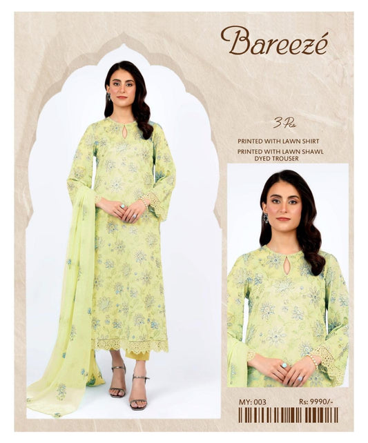 Bareeze Inspired 3 Piece Embroidered Lawn Suit for Women | Premium Unstitched Printed Chiffon Dupatta | Summer Collection