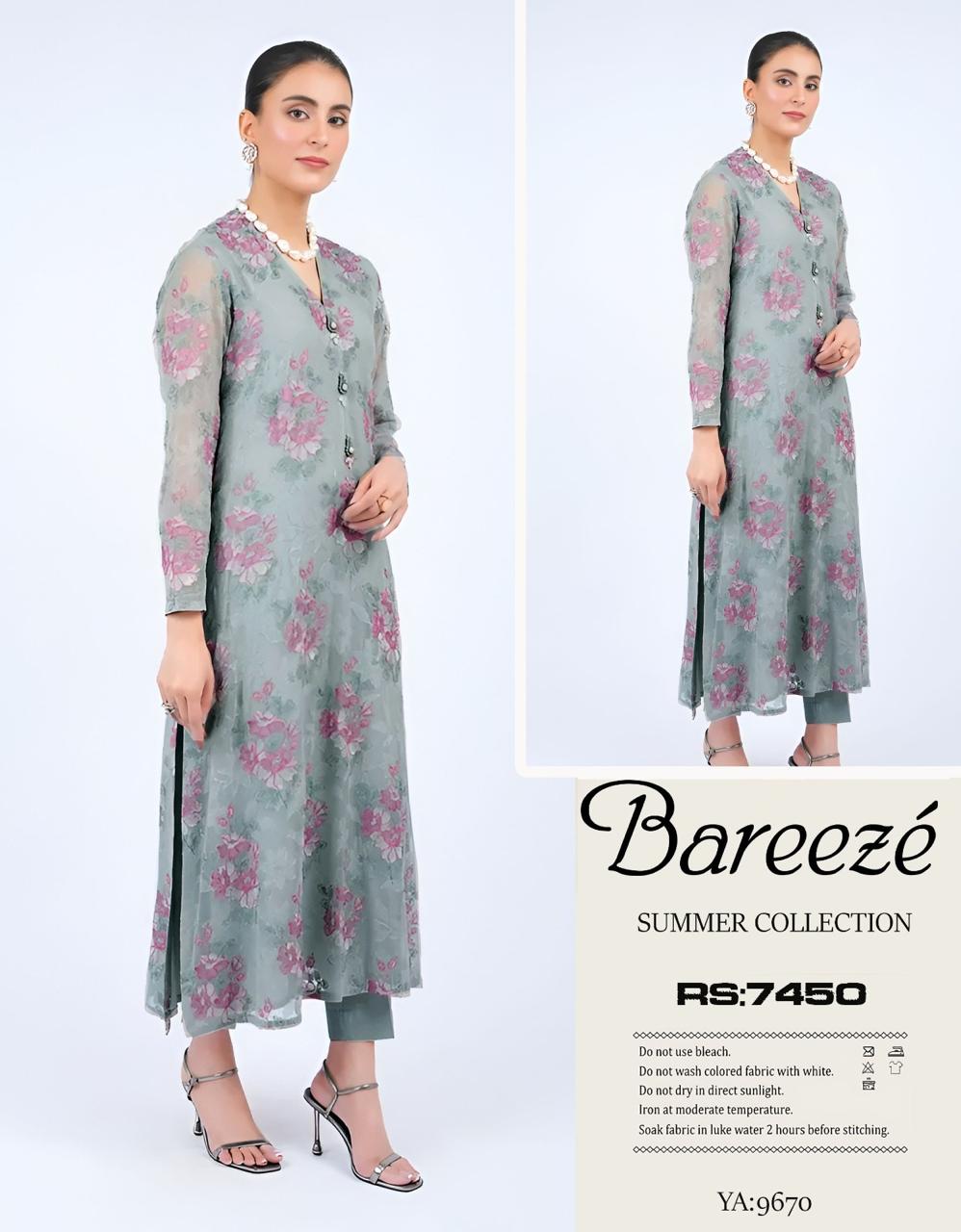 Bareeze Inspired 3 Piece Embroidered Lawn Suit for Women | Premium Unstitched Printed Chiffon Dupatta | Summer Collection