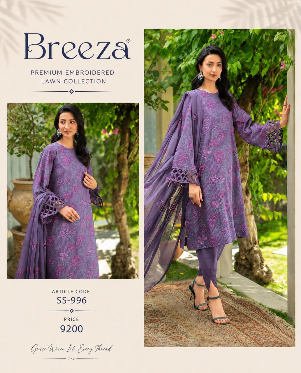 Bareeze Inspired 3 Piece Embroidered Lawn Suit for Women | Premium Unstitched Printed Chiffon Dupatta | Summer Collection