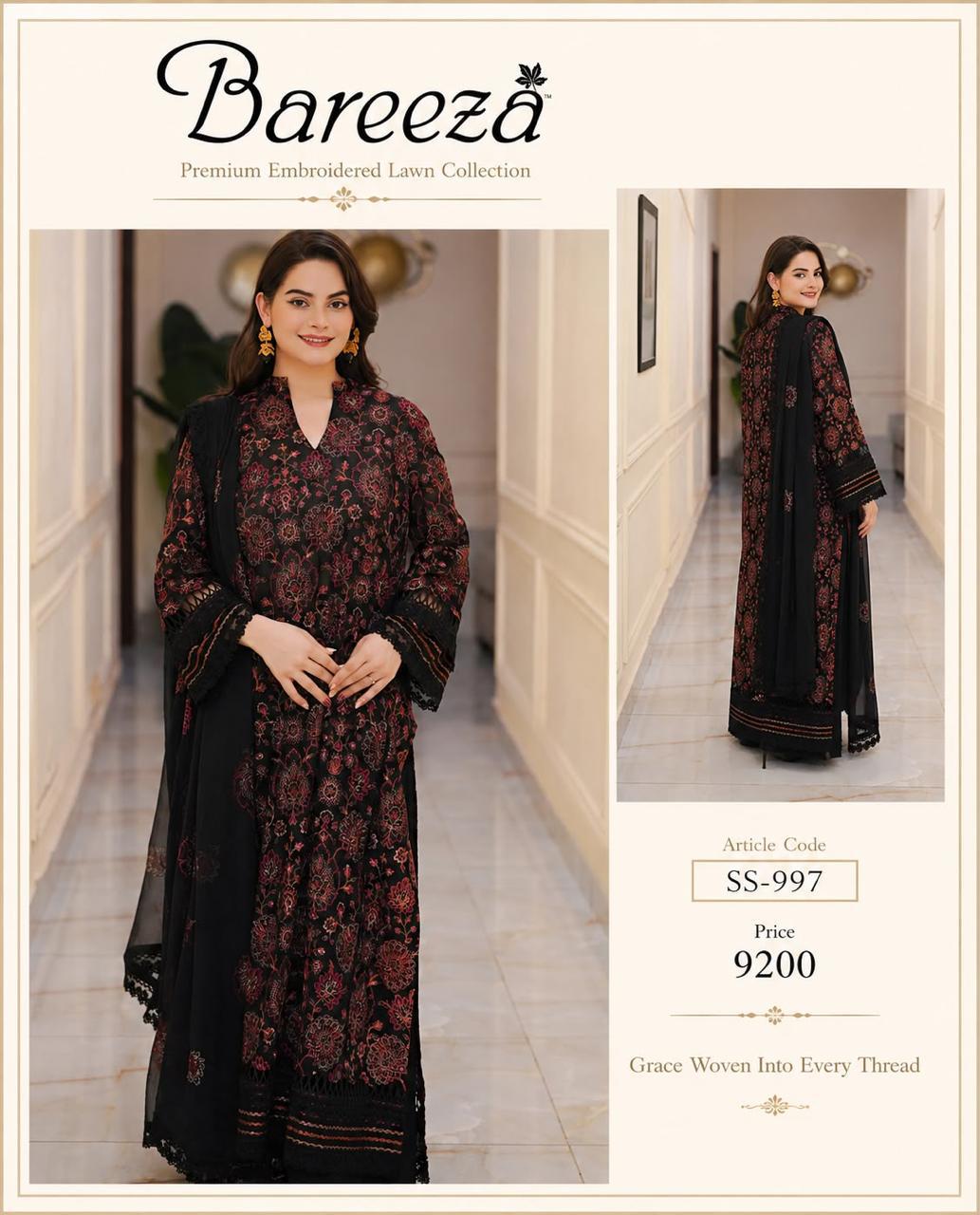 Bareeze Inspired 3 Piece Embroidered Lawn Suit for Women | Premium Unstitched Printed Chiffon Dupatta | Summer Collection