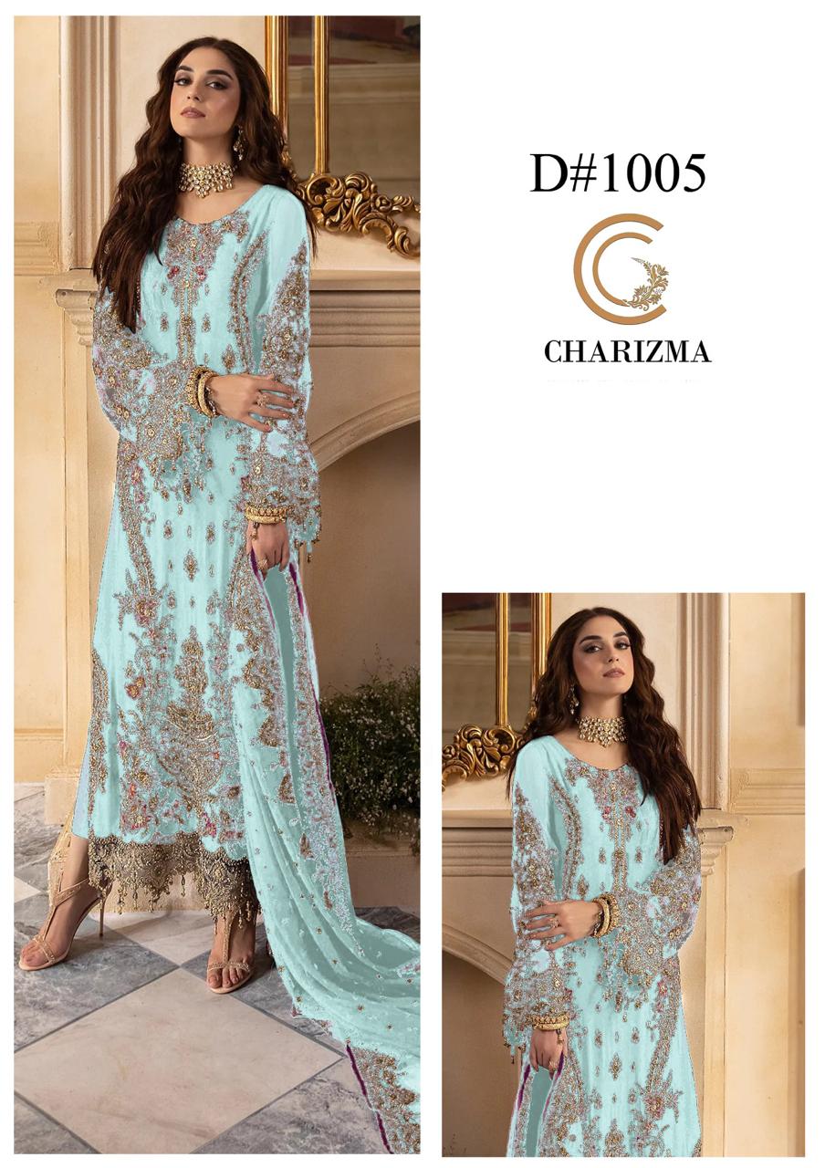 Charizma Inspired Luxury 3 Piece Heavy Embroidered Chiffon Suit | Wedding & Party Wear Unstitched Dress for Women