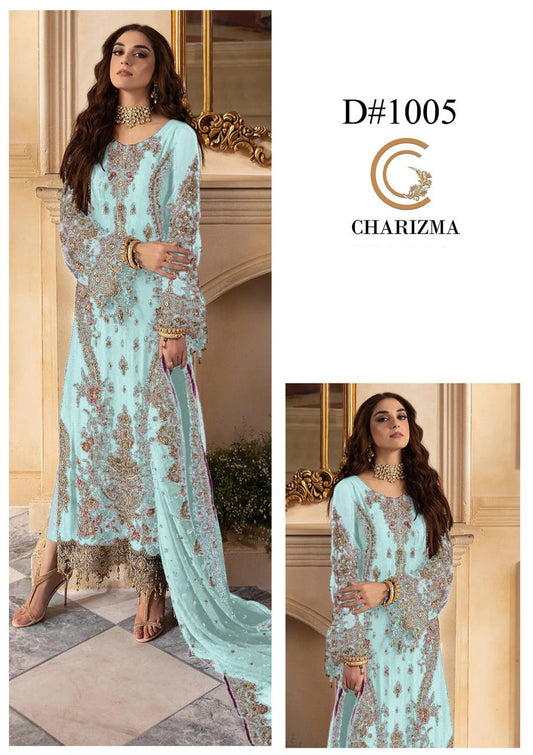 Charizma Inspired Luxury 3 Piece Heavy Embroidered Chiffon Suit | Wedding & Party Wear Unstitched Dress for Women