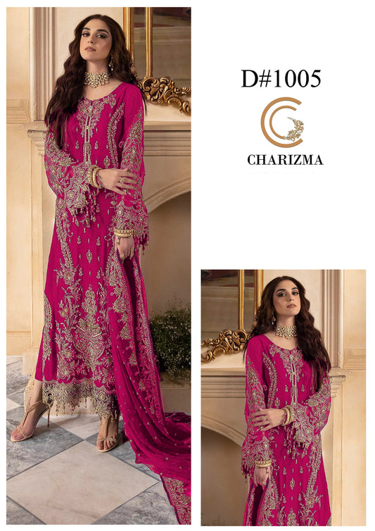 Charizma Inspired Luxury 3 Piece Heavy Embroidered Chiffon Suit | Wedding & Party Wear Unstitched Dress for Women