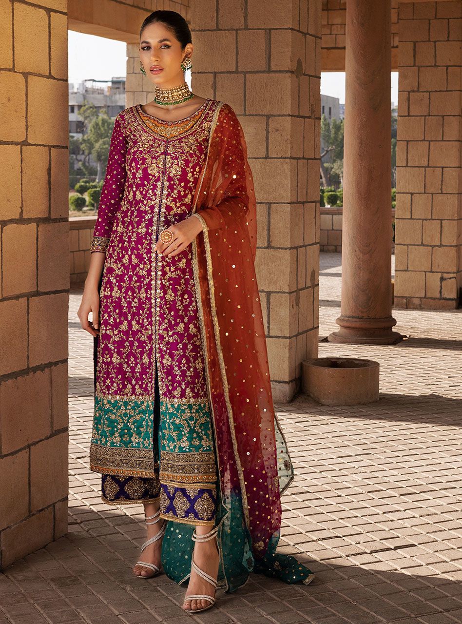 Zainab Chottani Inspired Luxury 3 Piece Chiffon Suit | Heavy Embroidered Wedding Dress with Tie & Dye Net Dupatta