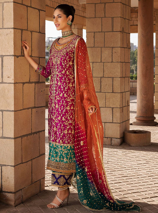 Zainab Chottani Inspired Luxury 3 Piece Chiffon Suit | Heavy Embroidered Wedding Dress with Tie & Dye Net Dupatta