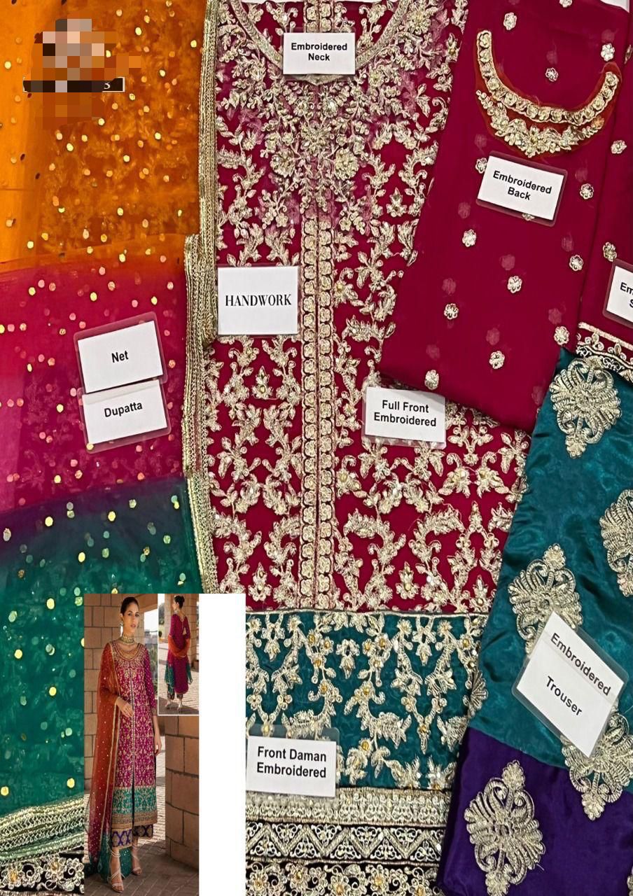Zainab Chottani Inspired Luxury 3 Piece Chiffon Suit | Heavy Embroidered Wedding Dress with Tie & Dye Net Dupatta