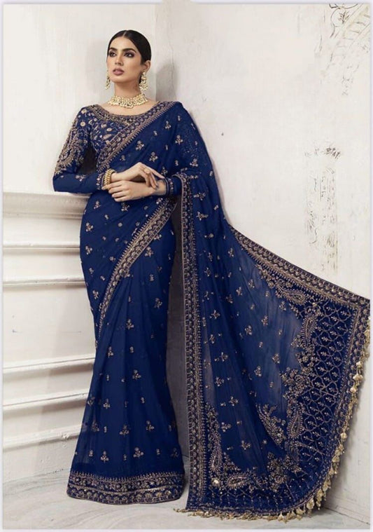 Luxury Embroidered Net Saree for Women | Maria B Inspired Wedding & Party Wear