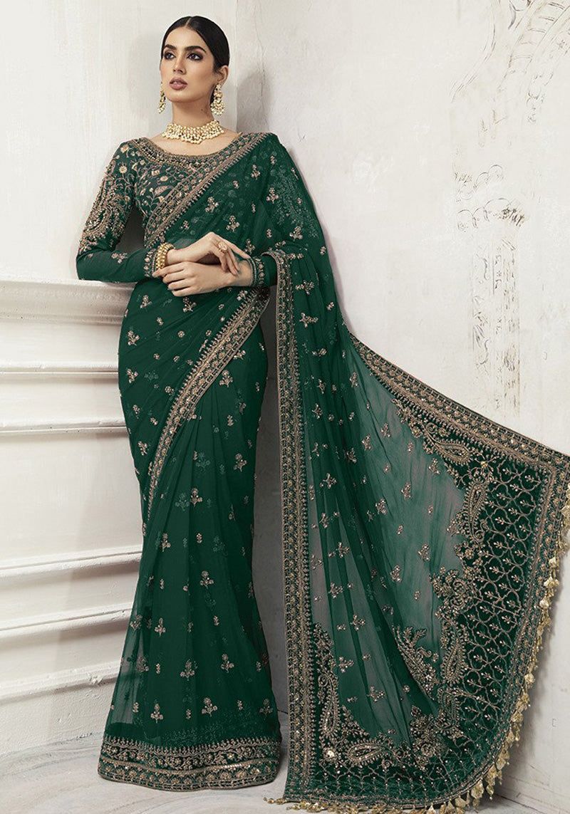 Luxury Embroidered Net Saree for Women | Maria B Inspired Wedding & Party Wear