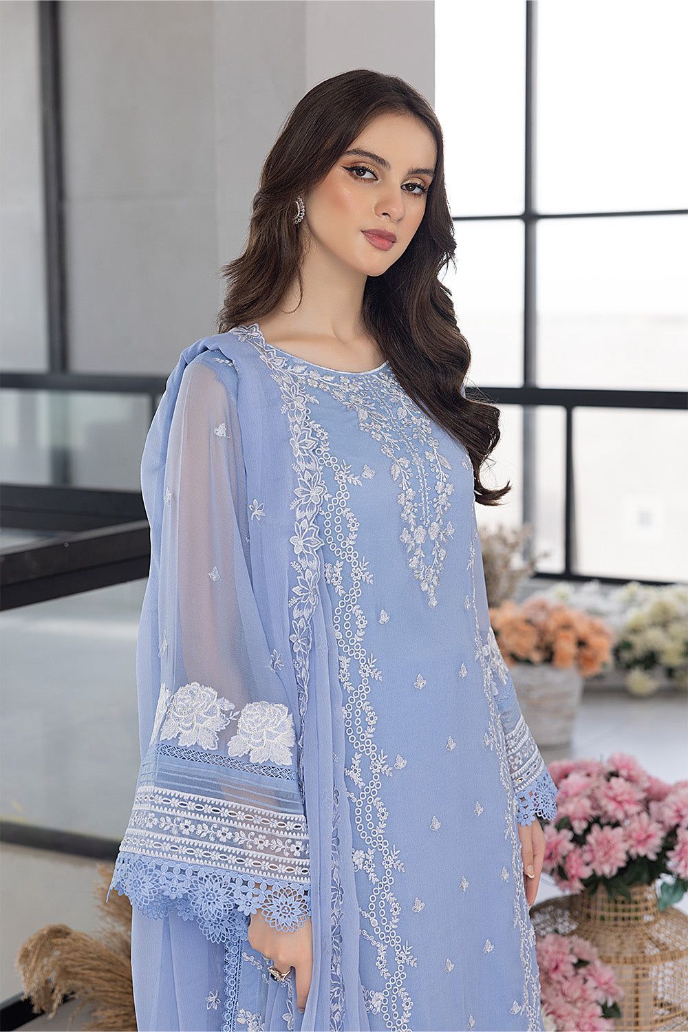 Azure Inspired Luxury 3 Piece Organza Embroidered Suit | Thread & Sequins Formal Wedding Dress for Women (Copy)