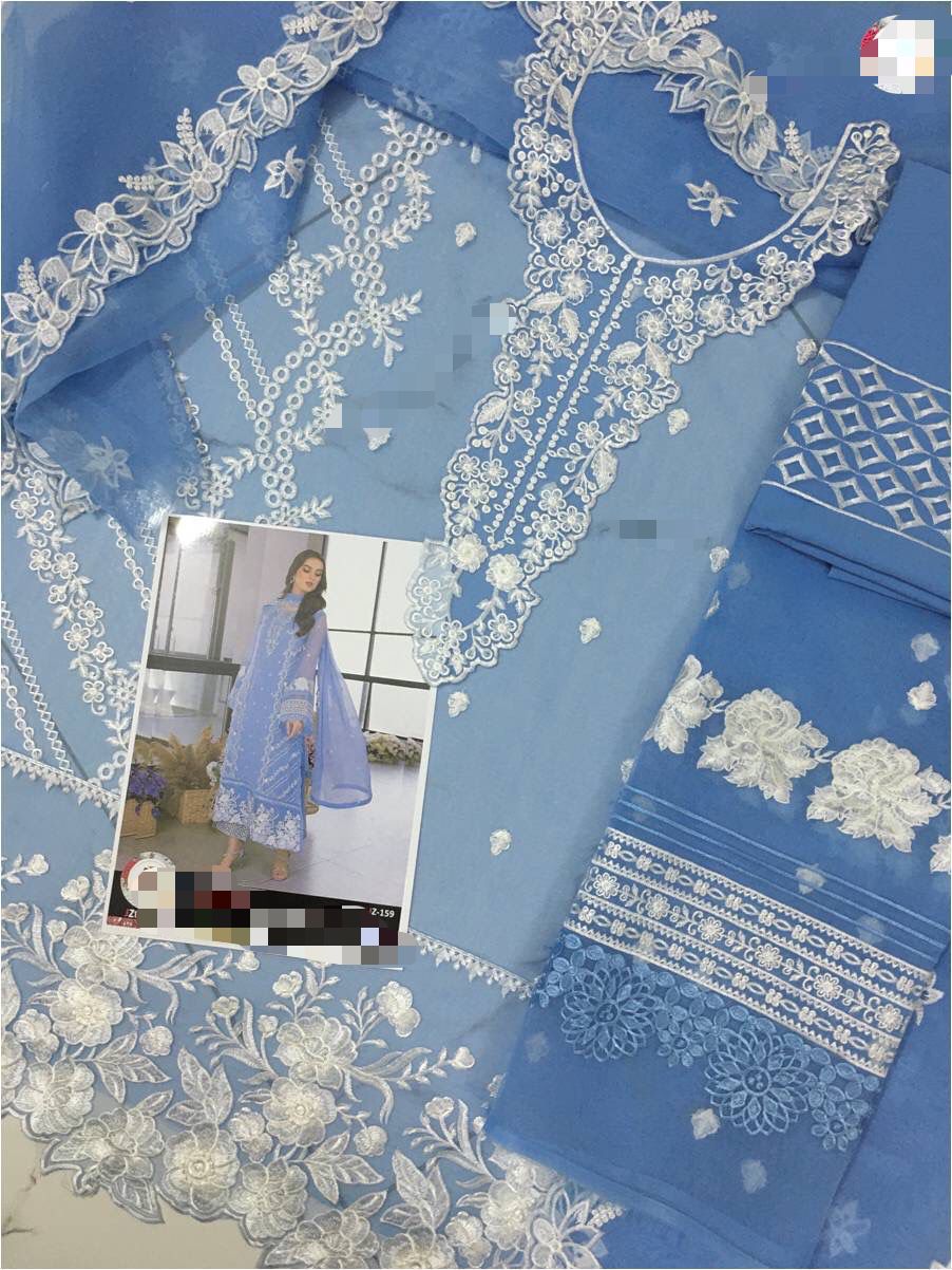 Azure Inspired Luxury 3 Piece Organza Embroidered Suit | Thread & Sequins Formal Wedding Dress for Women (Copy)