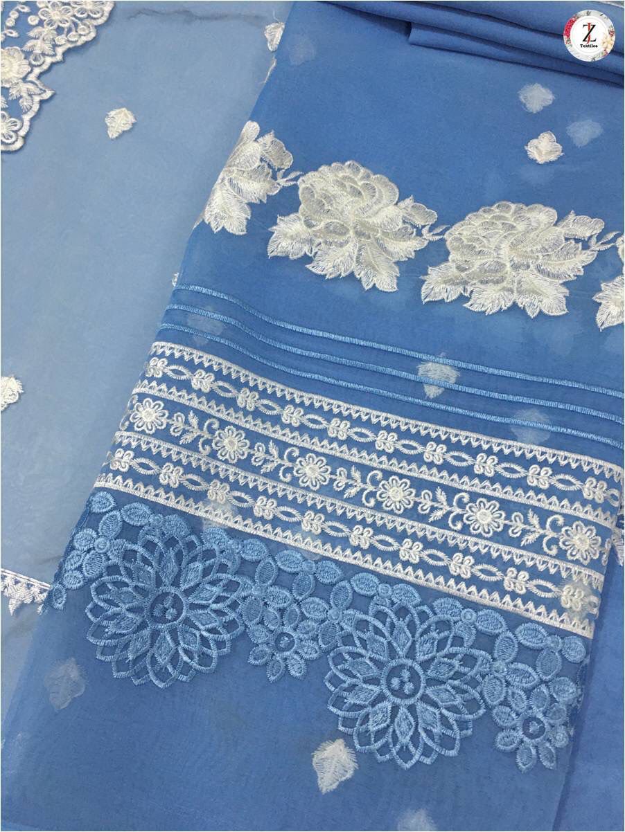 Azure Inspired Luxury 3 Piece Organza Embroidered Suit | Thread & Sequins Formal Wedding Dress for Women (Copy)