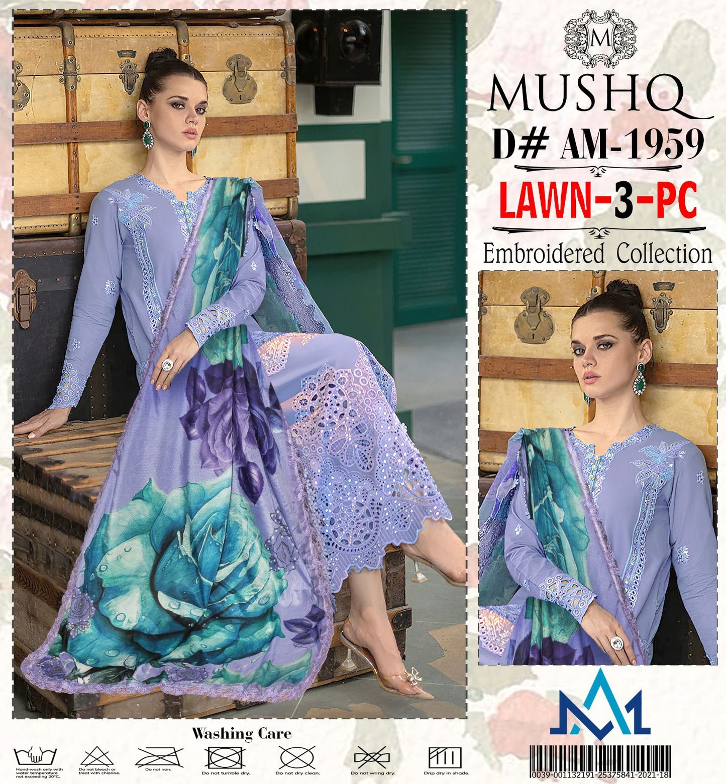 Luxury Embroidered Lawn Suit | Mushq Inspired 3 Piece Unstitched Summer Dress for Women