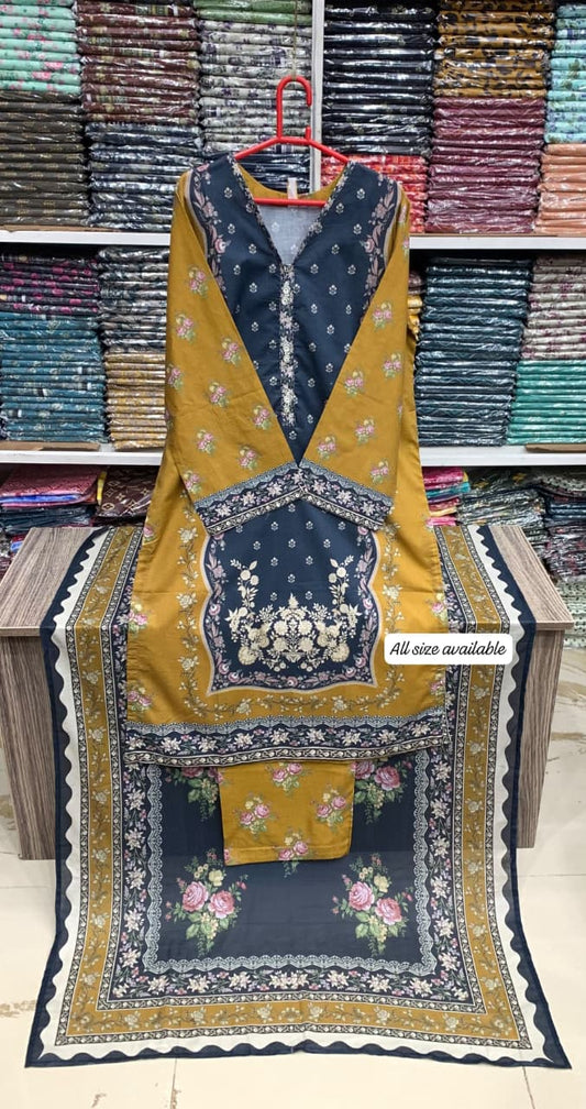 Bin Saeed Original Stitched Printed Lawn 3 Piece Suit | Embroidered Lacework 2026
