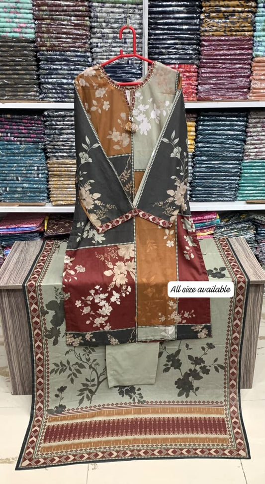 Bin Saeed Original Stitched Printed Lawn 3 Piece Suit | Embroidered Lacework 2026