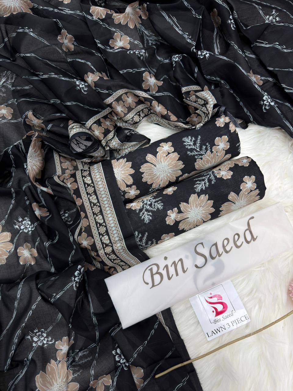 Bin Saeed Summer Collection 2026 | 3 Piece Digital Printed Airjet Lawn Suit | Premium Unstitched Lawn Dress 2026