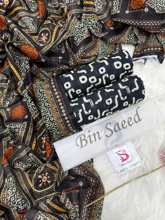 Bin Saeed Summer Collection 2026 | 3 Piece Digital Printed Airjet Lawn Suit | Premium Unstitched Lawn Dress 2026