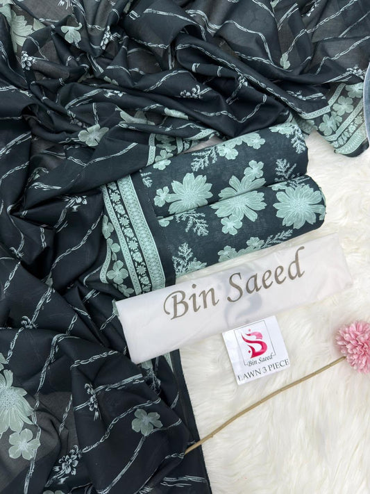 Bin Saeed Summer Collection 2026 | 3 Piece Digital Printed Airjet Lawn Suit | Premium Unstitched Lawn Dress 2026