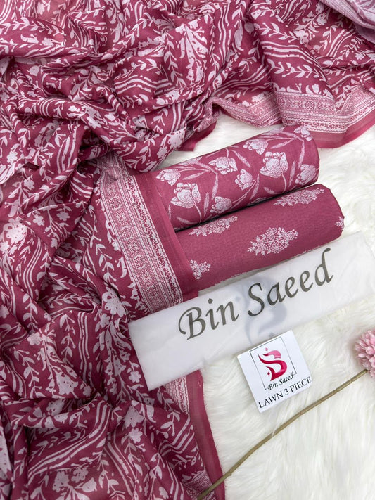 Bin Saeed Summer Collection 2026 | 3 Piece Digital Printed Airjet Lawn Suit | Premium Unstitched Lawn Dress 2026