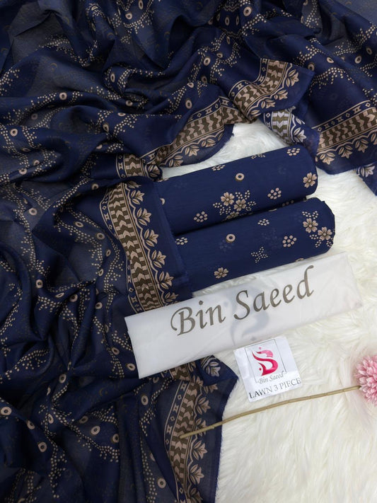 Bin Saeed Summer Collection 2026 | 3 Piece Digital Printed Airjet Lawn Suit | Premium Unstitched Lawn Dress 2026
