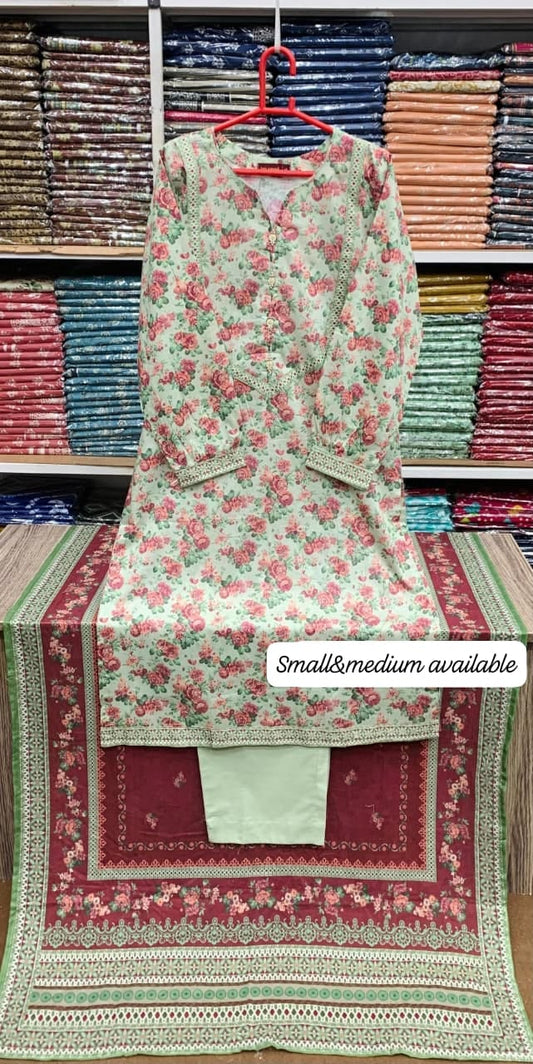 Bin Saeed Original Stitched Printed Lawn 3 Piece Suit | Embroidered Lacework 2026