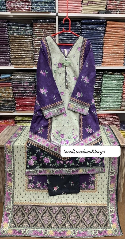 Bin Saeed Original Stitched Printed Lawn 3 Piece Suit | Embroidered Lacework 2026