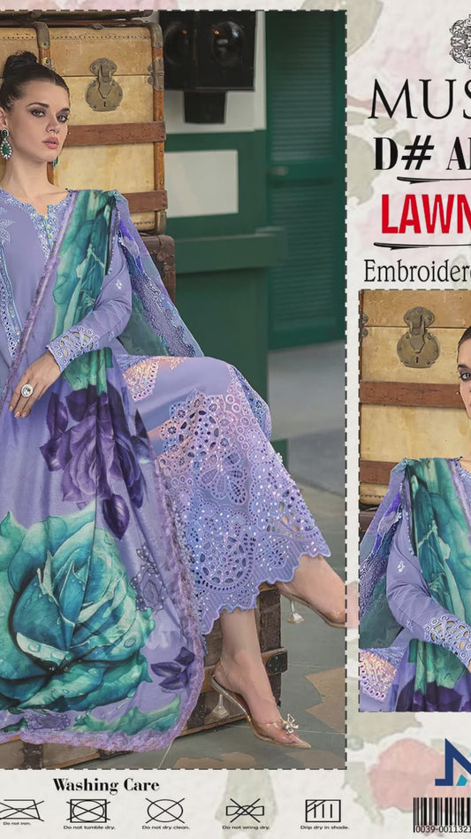 Luxury Embroidered Lawn Suit | Mushq Inspired 3 Piece Unstitched Summer Dress for Women